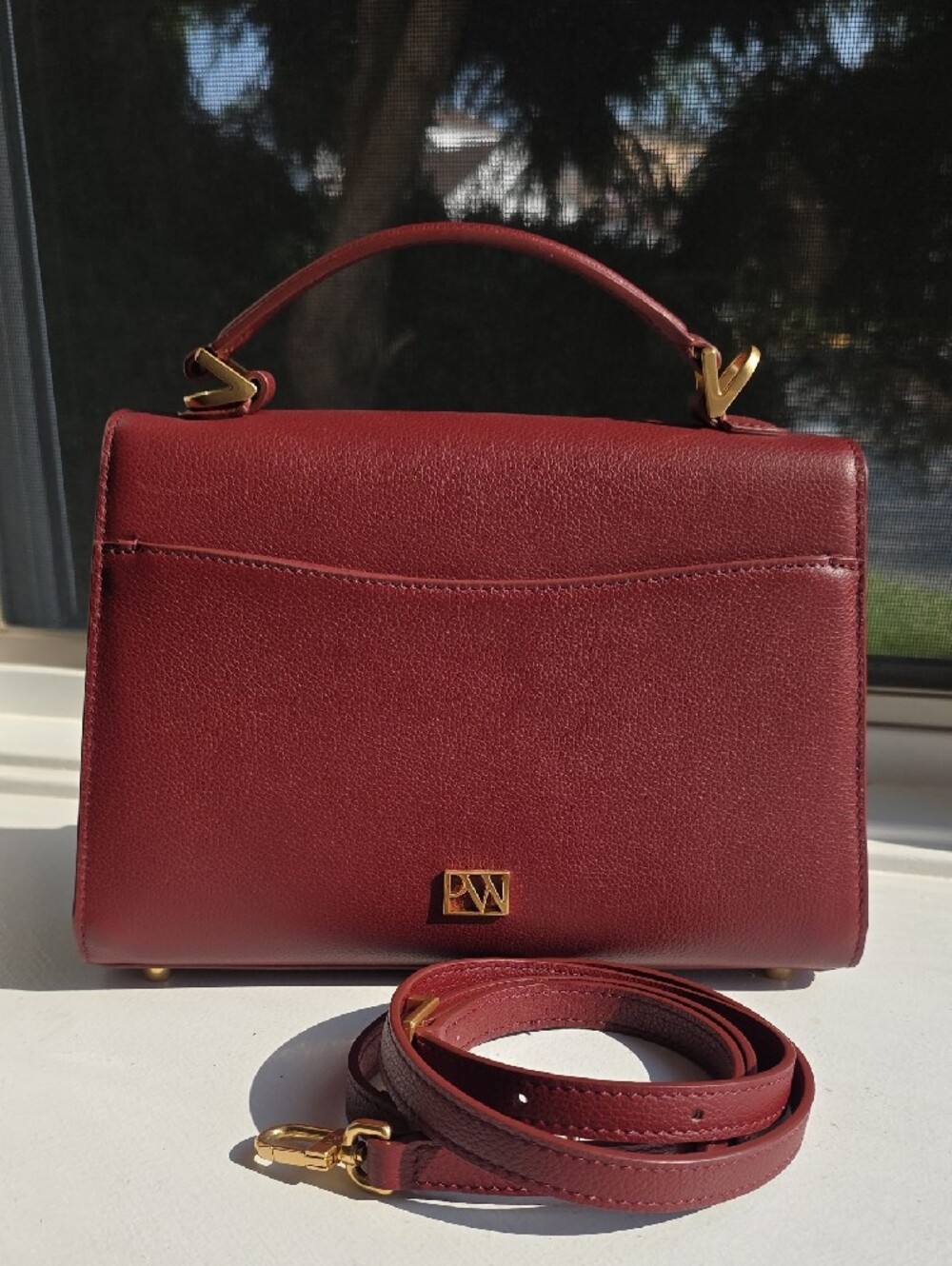 Sold Out Parisa Wang Top Handle Satchel in Burgundy with Gold Hardware - Picture 2 of 4